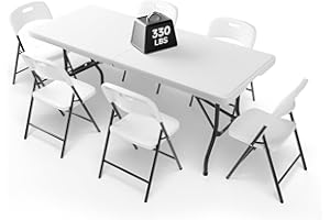 Ortus Collective 6FT Folding Table Set with 6 Folding Chairs, Heavy Duty 330 lbs Table & 600 lbs Chairs, Portable Folding Furniture Bundle for Camping, Party, Indoor & Outdoor Use