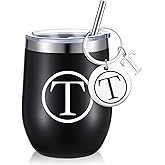 Dandat Personalized Wine Tumbler Cup with Keychain 12oz Black Stainless Steel Travel Mug with Lid Straw for Employee Teacher Coworker Nurse Volunteer Appreciation Gifts(T Style)