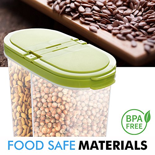 2pcs Airtight Cereal Container Dry Food Dispenser Storage Keeper 12-18 oz Capacity for Snacks Sugar Flour Nut with Hovering Flip Top Lid and Large Mouth for Easy Pouring - Green