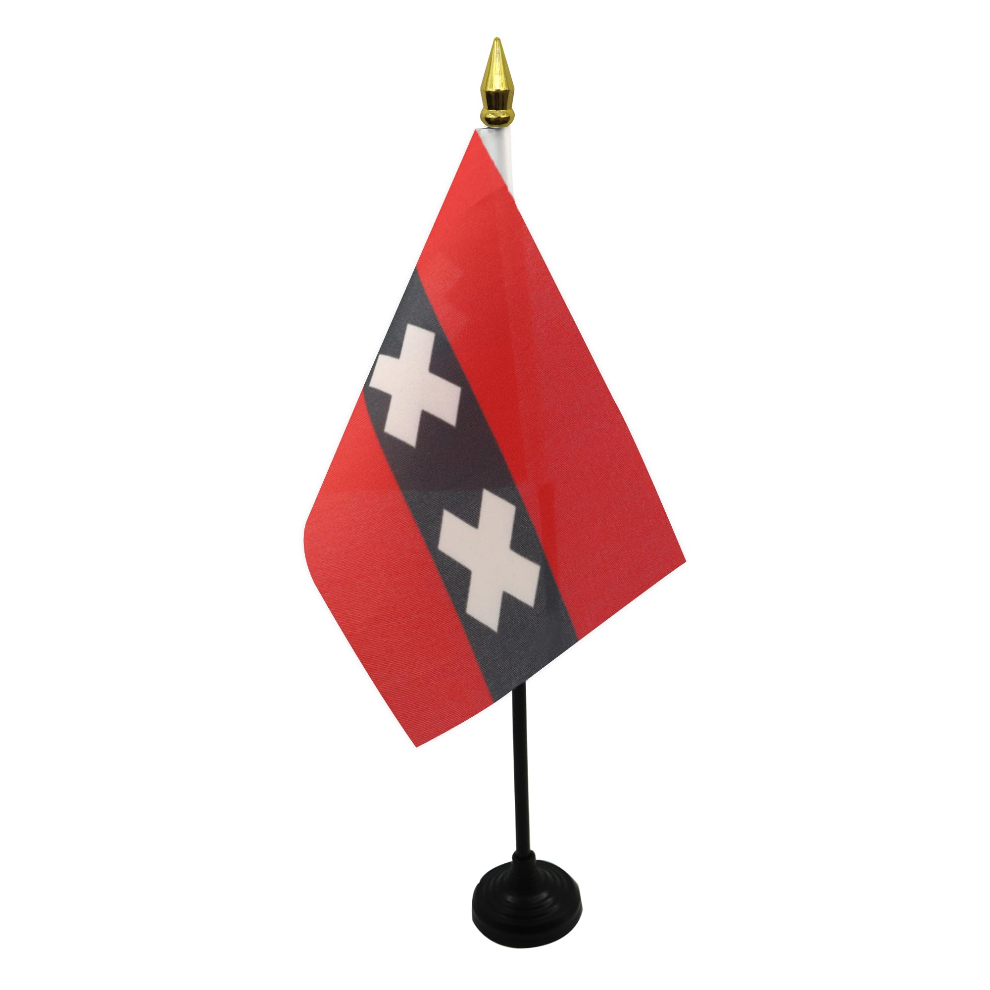 AZ FLAG - Amsterdam Table Flag 4'' x 6'' - Netherland Mini Desk Flag 100% Polyester 15 x 10 cm - Office Mini Banner with 10'' Pole - Golden Spear