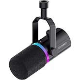 FEELWORLD PM1 XLR USB Black Metal Podcast Dynamic Microphone for Recording | PC Computer Gaming Streaming Mic with RGB Light, Studio Vocal Mic for Singing Gifts, Mute Button, Headphones Jack