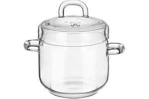 Mini Simmer Pot 350ml Clear Glass Simmer Pot with Handle and Lid Heat-Resistant Glass Pots for Cooking on Stove, Cooking, Sou