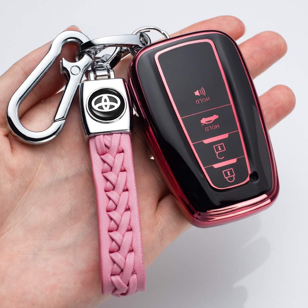 121Fruit Way for Toyota Key Fob Cover Premium Soft TPU 360 Degree Protection Key Case Compatible with 2018 2019 2020 Toyota Camry RAV4 Avalon C-HR Prius Corolla Smart Key(only for Keyless go)-Pink…