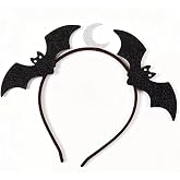 SXTSZJ Halloween Headband Bat Head Bands Black Headbands with Sliver Moon Designs Hair Accessories Goth Hair Bands Glitter Fashion Festive Headbands for Women Halloween Decorations