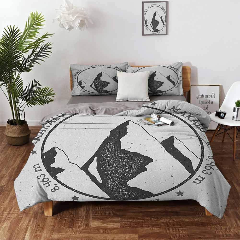 Mannwarehouse Nepal Cover Set, Makalu Mountain in Himalayas Outdoor Adventure Climbing Themed Illustration 3 Piece (1 Duvet Cover + 2 Pillow Shams) Soft and Comfy - King 104"x90" Grey Charcoal Grey