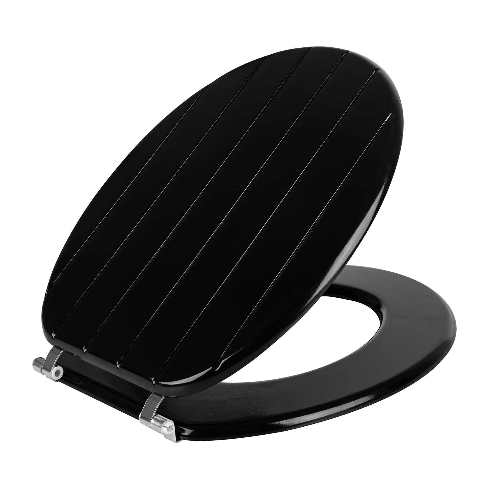 AINAZHI Wooden Toilet Seat, Black Stripe Wooden Toilet Seats with Stainless Steel Hinge for Universal Standard Size, Easy to Install, Never Slips,43 * 37 * 3cm(2 Set of Toilet Seat Fittings)