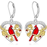 Cardinal Earrings for Women Dangle Sterling Silver Memorial Red Cardinal Gifts Bird Animal Heart Day Jewelry Gifts