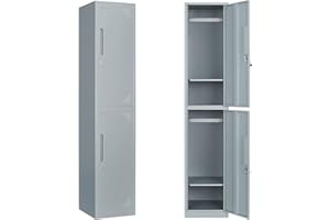 Yizosh Metal Lockers for Employees with Keys, 71" Employees Locker Storage Cabinet with 2 Doors, Tall Steel Storage Locker for Gym, School, Office(2 Door, Gray)
