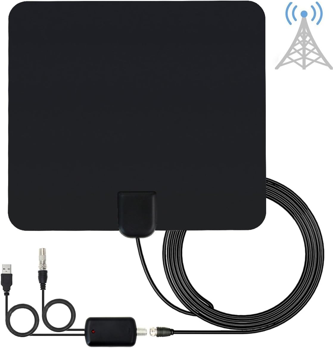 TV Aerial Indoor HDTV Antenna Amplifier with Signal Booster for Digital Freeview HD 4K TV Channels VHF/UHF/FM, Amplified 50+ Miles Long Range Strong Reception