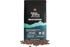 Peak State Coffee with Functional Mushrooms, Low Acid, Whole Bean (FOCUS, BOOST IMMUNITY, & DESTRESS) (Brain Sustain)