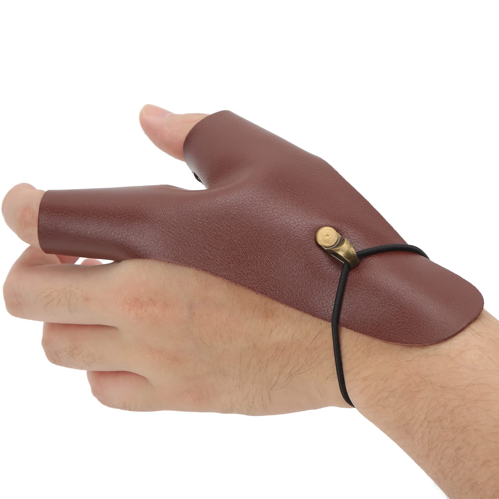 Archery Hand Guard, Protective Breathable Lightweight 2 Finger Protector PU Leather Non Slip Archery Glove for Left Hand, Traditional Longbow, Mongolian Bow, Archery Accessories(Brown)
