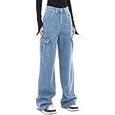 LONGYIDA Women's High Waisted Cargo Jeans Straight Wide Leg Stretch Baggy Jean Y2K Casual Loose Denim Cargo Pants Trousers
