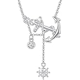 OHAYOO Anchor Necklace 925 Sterling Silver Nautical Anchor Dangle Pendant Necklace Vintage Jewelry Gifts for Women Mom Mother Daughter