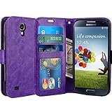 S4 Case, LK [Kickstand Feature] S4 Wallet Case, Luxury PU Leather Wallet Case Flip Cover Built-in Card Slots Stand For Samsung Galaxy S4, PURPLE