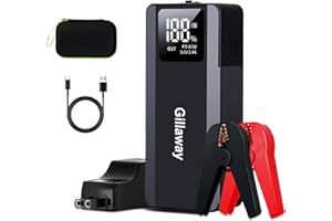 Gillaway 017 5000A Car Battery Jump Starter(for All Gas or up to 12L Diesel), Jump Starter Battery Pack up to 100 Jump Starts, Full-Screen Display and LED Light, QC3.0, Type-C, PD60W Fast Charging