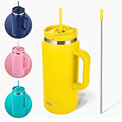 FAHRMOSIS 64 Oz Tumbler with Handle and Straw Half