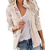 Soulomelody Women Military Anorak Jackets Zip Up Snap Buttons Parka Safari Utility Coats Outwear with Pocket