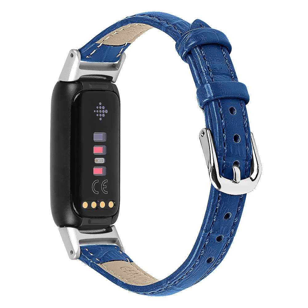 AISPORTS Leather Strap Compatible with Fitbit Luxe Strap for Women Men, Soft Breathable Leather Sport Wristband Metal Buckle Bracelet Replacement Band for Fitbit Luxe Fitness and Wellness Tracker