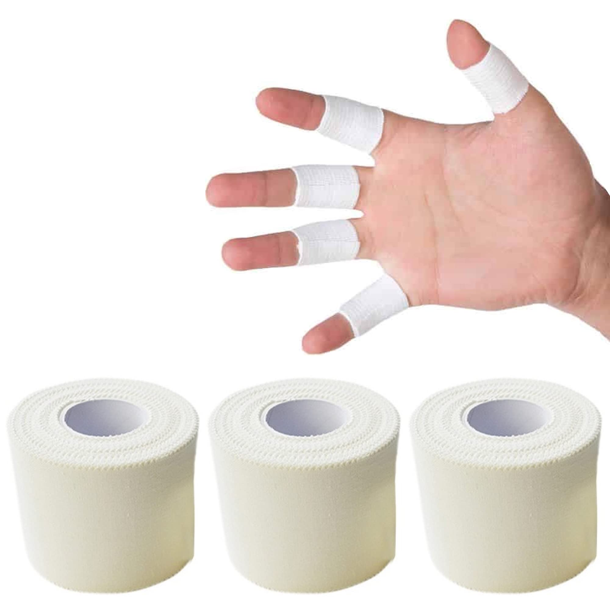 3 Rolls White Zinc Oxide Tape - 5cm x 10m Self Adherent Cohesive Tape, Healthcare Sports Strapping Tape Rolls - Long Strong Rigid Latex Free Athletic Tape for Boxing, Physio Injury