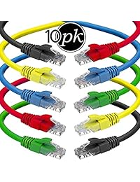 Cable de Ethernet cable de red   10-Pack cada   por Ultra Claridad   Categoría 6 CAT6 UTP Cat 6 Premium Snagless Patch Cord   Cable LAN Bulk múltiples colores para conexiones de Internet 6 patas