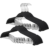 ManGotree Pants Hangers with Movable Clips, Non-Slip Velvet Skirt Hangers, Space-Saving Clothes Hangers for Pants, Skirts, Shirts, Coats, Dresses (18 Pack, Black)