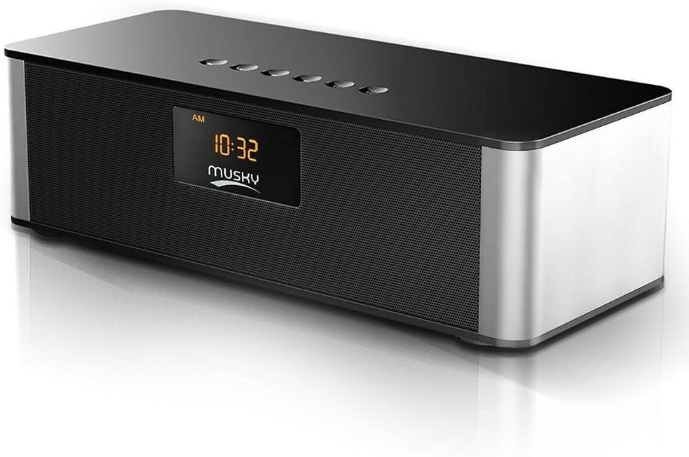 Portable Wireless Bluetooth Speaker with Alarm Clock, ZEPST Bluetooth Speaker Bass Stereo, FM Radio, Hands-free Speaker with Mic, Support TF Card, AUX Line for iPhone, iPod, iPad, Samsung, LG