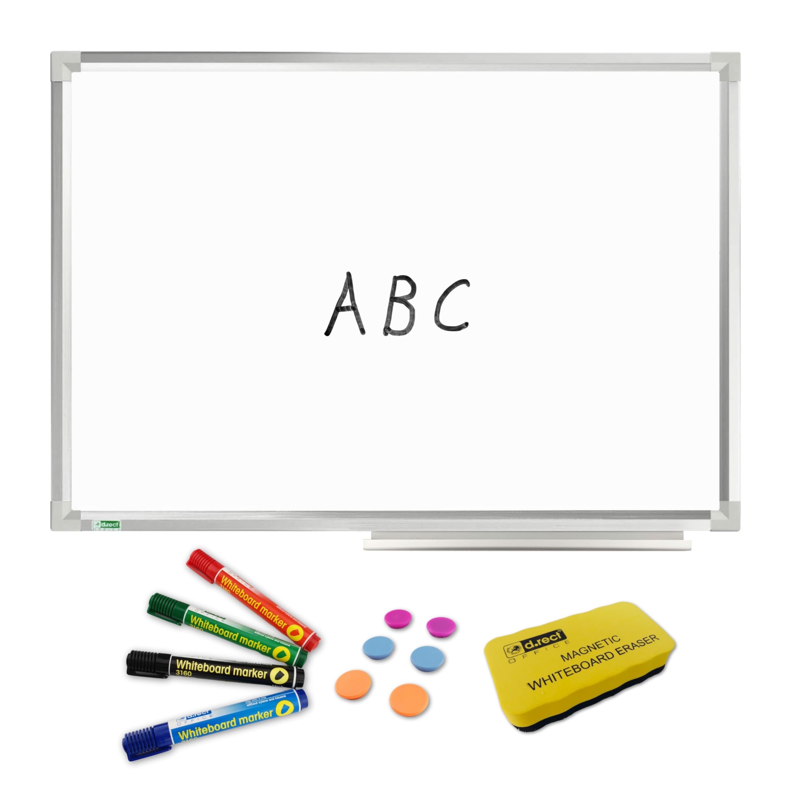 D.RECT Whiteboard Magnetic with Aluminium Strips | Magnetic Board Dry Wipe | White Board for Office | Writing Board 60 x 45 cm (W x H)