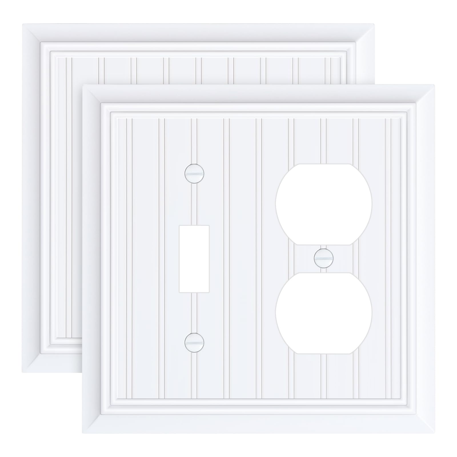 Photo 1 of 2-Pack Classic Beadboard Combo Toggle/Duplex Light Switch Cover Plate, Pure White Outlet Cover Plate, Natural Bamboo Fiber Decorative Wall Receptacle Cover for Electrical Outlets, Light Switch