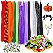 440 Pieces Halloween Pom Pom and Pipe Cleaner Kit Including 140 Pieces Chenille Stem, 130 Pieces Pom Poms and 170 Pieces Wiggle Googly Eyes for Craft DIY Art Supplies