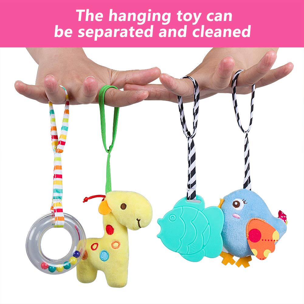 Caterbee Baby Car Seat Toys, Hanging Activity Spiral Plush Stroller Toys with Rattle for boy or Girl (Elephant)