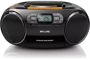 Philips Portable CD Player Boombox - Portable MP3 Player and Cassette Tape Player, Boom Box Compact Stereo Sound System with Dynamic Bass Boost, Take Your Music Outside with USB HiFi Music Player