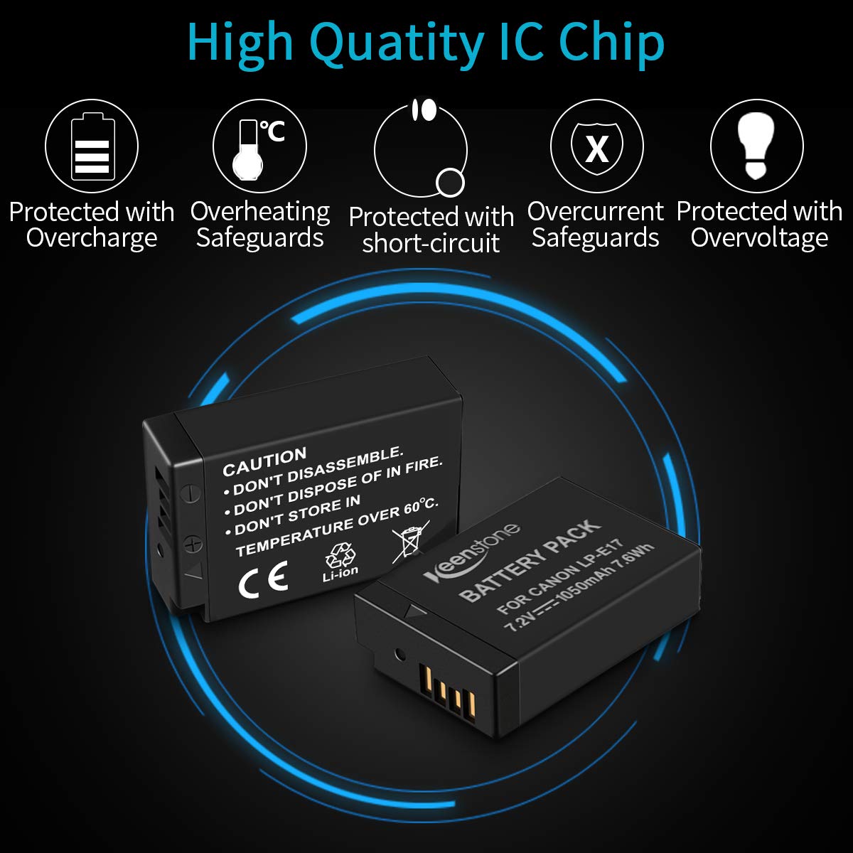 For Canon LP-E17 Battery,Keenstone 2-Pack 1050mAh 7.2V Camera Batteries with Charger for Canon EOS M3 M5 M6 200D 77D 650D 750D 760D 800D Kiss X8i Rebel T6i T6s (Air Blower Included)