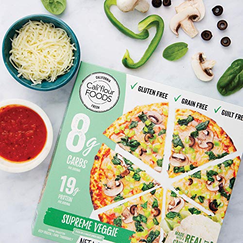 Cali'flour Foods Frozen Pizza (Supreme Veggie, 6 Pizzas) - Fresh Cauliflower Base | Low Carb, Gluten and Grain Free | Keto Friendly