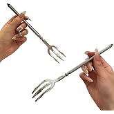 CHENSHUO Stainless Steel Dinner Fork,Meat Cooking Gourmet Steak Round Handle Long Handle Fork Used In Kitchen Restaurant,2 Pieces,Silver.