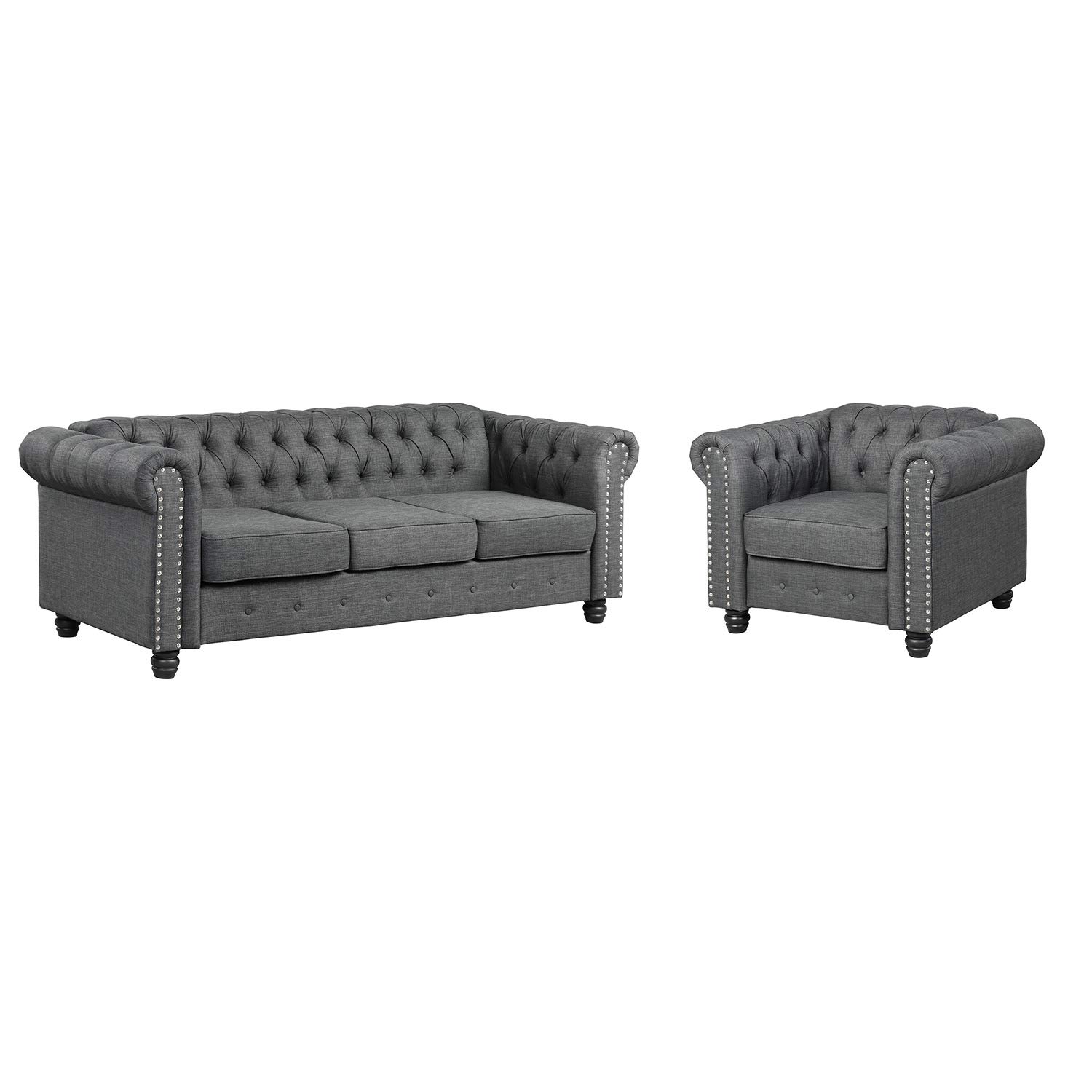 Morden Fort Couches for Living Room, Sofas for Living Room Furniture Sets, Chair and Sofa 2 Pieces, Fabric, Linen Grey
