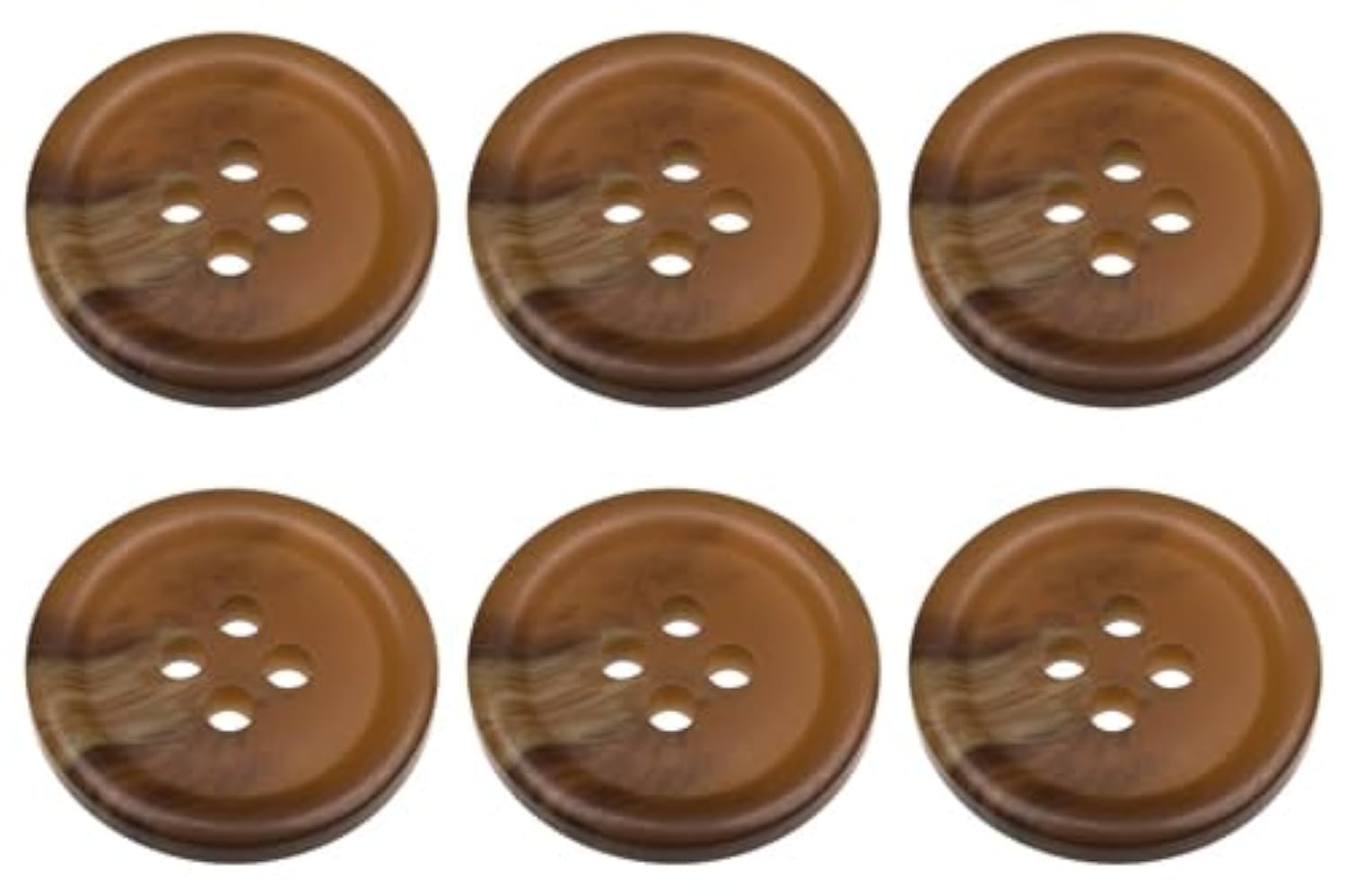 Pack of 6 Dark Brown 18mm Round Faux Horn Sew On Plastic Buttons for Skirts Trousers Suits Shorts Coats Flat 4 Holes 28L