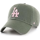 47 Brand MLB Moss Green Pink Primary Logo Clean Up Adjustable Strap Baseball Cap Hat, Adult One Size Fits All