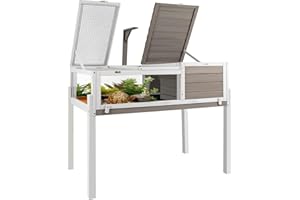 MAGAZOOPET Tortoise Habitat Tank Indoor Outdoor, Wooden Tortoise House with Detachable Legs, 2-Room Reptile Turtle Enclosure Cage for Small Animals, Lamp Holder,Leakproof Tray, Grey