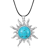 DOLIOX Sun Turquoise Pendant Necklace, 925 Sterling Silver Genuine Gemstones Western Jewelry Gift for Women