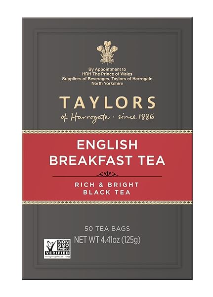 TAYLORS OF HARROGATE ENGLISH BREAKFAST, BLACK TEA, PILLOW TEA BAGS, 50 COUNT (PACK OF 1), RICH, BRIGHT & MALTY, CAFFEINATED, ENJOY HOT OR ICED, 50 TEABAGS