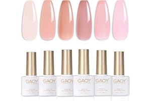 GAOY Jelly Nude Pink Gel Nail Polish Set, 6 Transparent Sheer Colors Soak Off UV Light Cure Gel Polish Kit for Salon and Nail Art DIY at Home