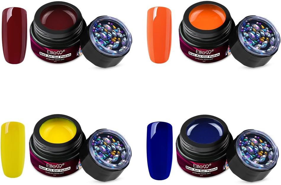 Elite99 Multi-Functional Nail Gel Polish 4 Color Set Nail Art Painting Gel with 3D Glitter Diamond Rhinestones Tips Fashion Manicure DIY Decoration C004