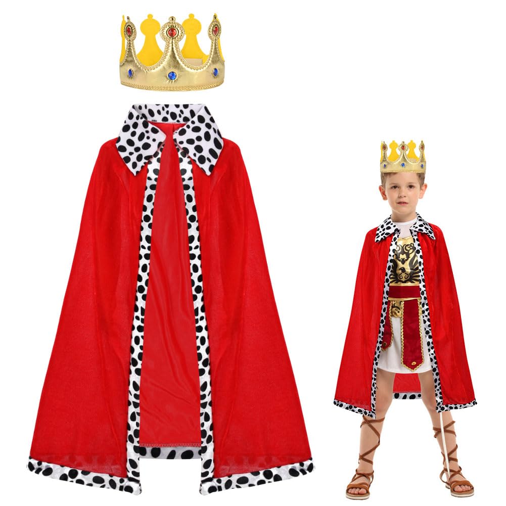 AOOWU Adults King Cape With Crown - Red Velvet Royal Robe for Women and Men, Medieval Prince Queen Cloak Coat for Halloween, Fancy Dress, Cosplay Party, Carnival - 120cm, Gold Velvet