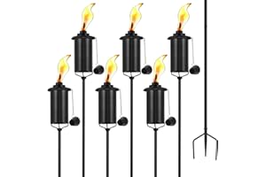 SNOGSWOG 6 Pack Garden Torches, 16 oz Metal Torch for Outside with 3-Prong Grounded Stake, Outdoor Decorative Citronella Torches, 59 inch Garden Décor Torches