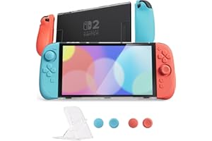 PlayVital Ranger Protective Case for Nintendo Switch 2 with Stand | Ergonomic Anti-Slip Silicone Grips, Dockable Hard Shell, 4 Thumbstick Caps | Quick-Release-Joycon Full-Body Cover, Blue & Orange