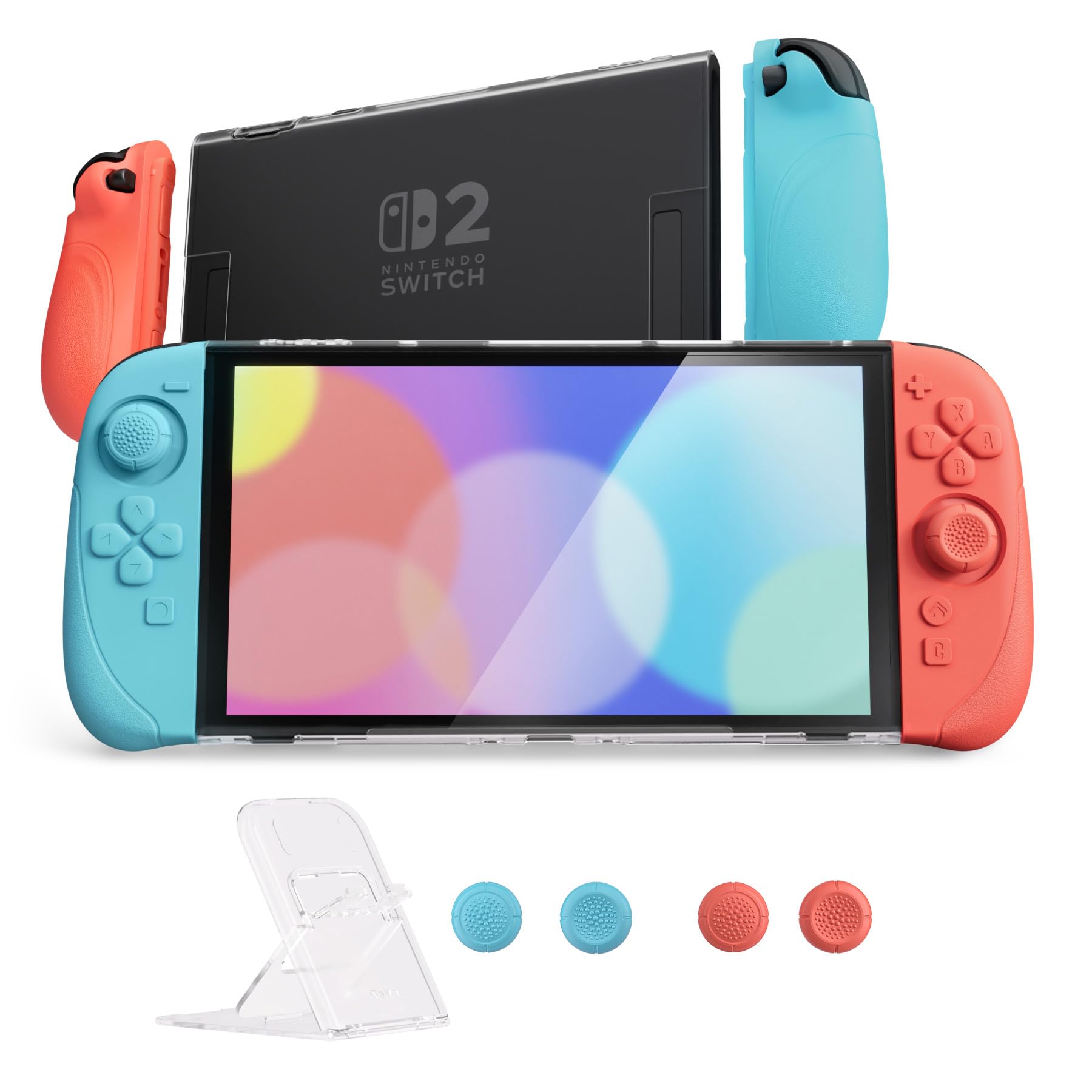 PlayVital Ranger Protective Case for Nintendo Switch 2 with Stand | Ergonomic Anti-Slip Silicone Grips, Dockable Hard Shell, 4 Thumbstick Caps | Quick-Release-Joycon Full-Body Cover, Blue & Orange
