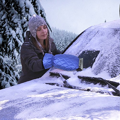 2 Pack Ice Scraper Mitts EZYKOO Waterproof Window/ Windshield Snow Scraper with Glove Snow Ice Scraper for Car Truck-Blue