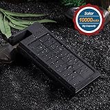 Solar Charger, Solar Power Bank 10000mAh with Phone Dock & Flashlight Function ; Shockproof Rain-proof Dual USB Solar Panel for iPhone, iPad mini, iPod, Samsung Smart Phones and Tablets, Camera