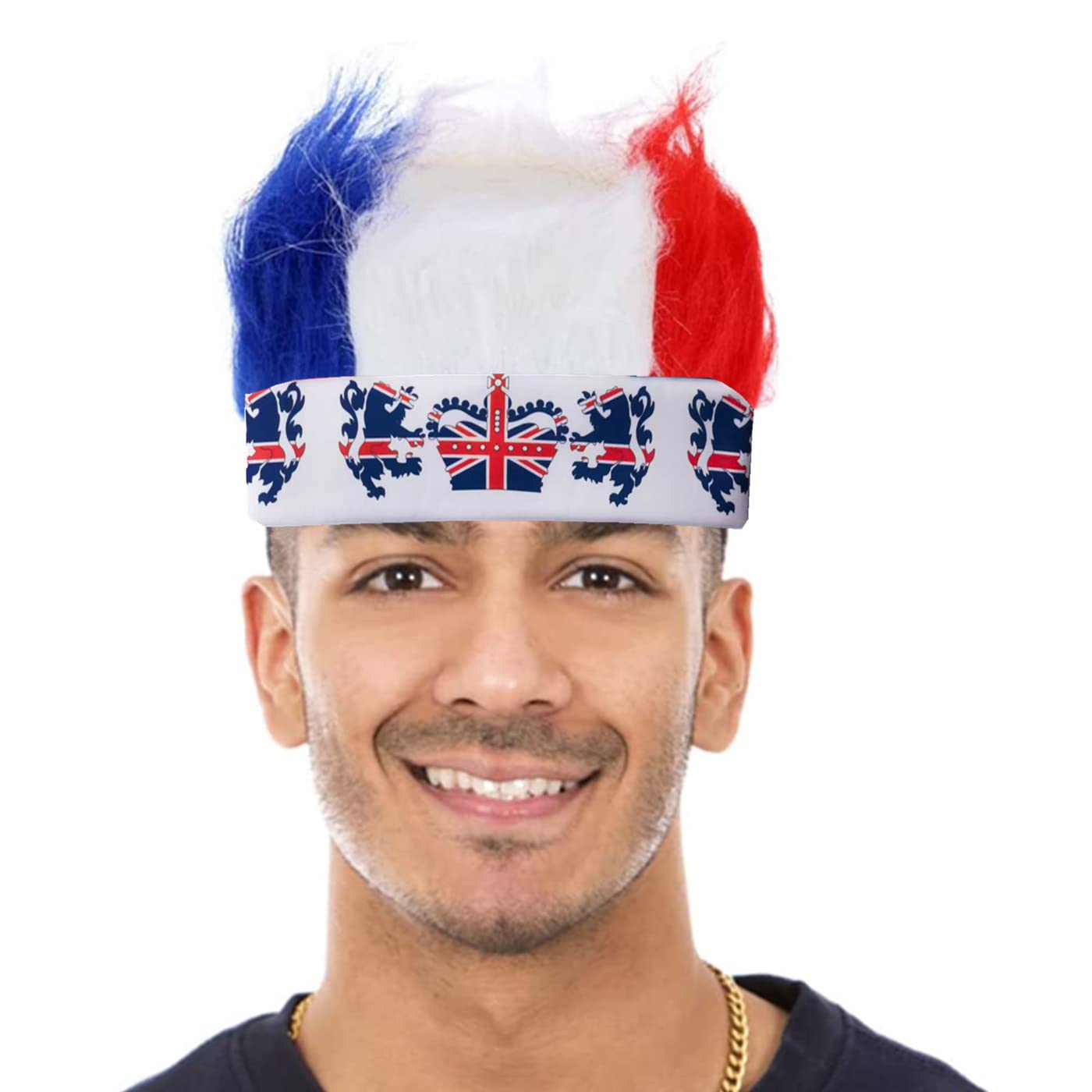 Aisszhao Union Jack British Headband Union Jack Wig Head Cover,Great Britain Red White Blue Flag Headband Hair Accessories UK Flag Headband King Charles III's Coronation Celebration Party Fancy Dress