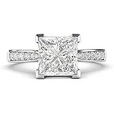 Sterling Silver Solitaire 1.5ct Simulated Princess Cut Diamond or Moissante Engagement Ring Side Stones Promise Bridal Ring